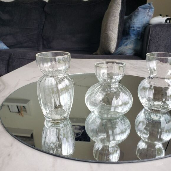 Set of 3 Glass Vases Stripe Decor Accents Clear - Picture 8 of 8